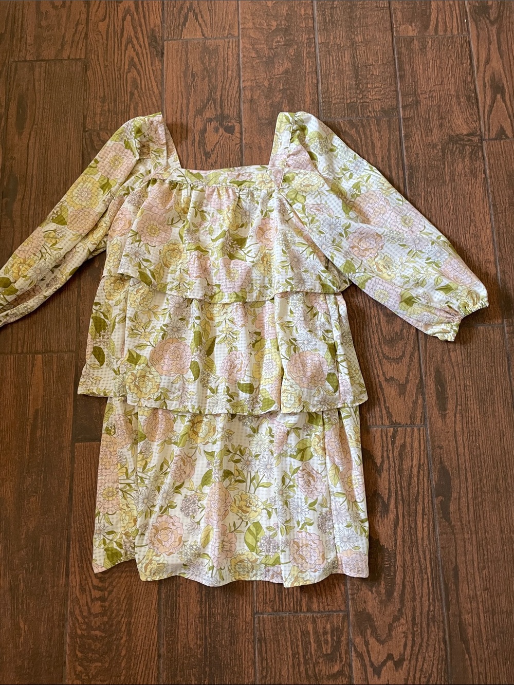 Floral Tiered Midi Dress - Pink & Green